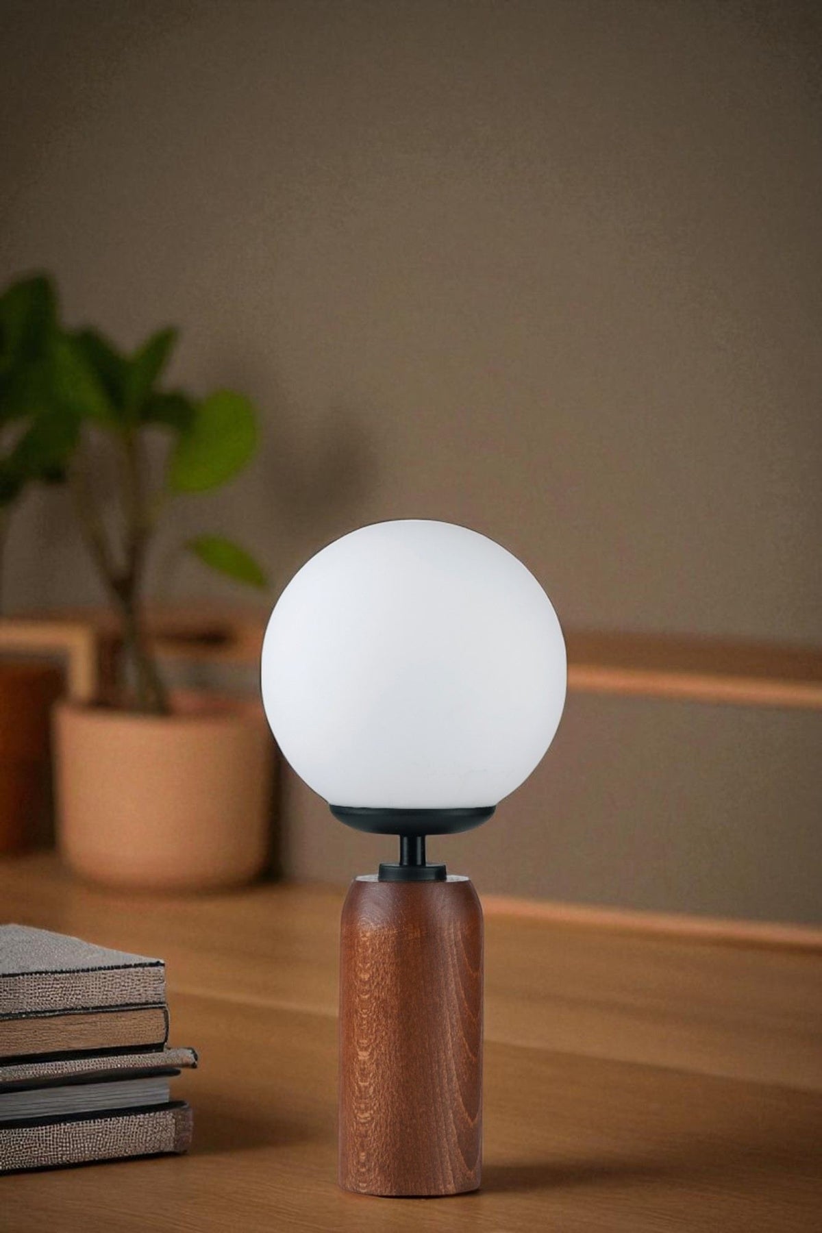 Stolna lampa 859, bijela, crna, orah