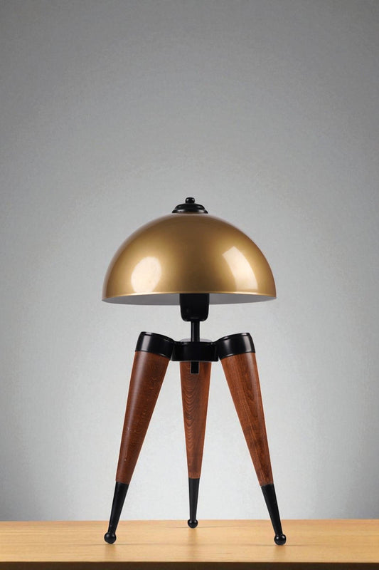Stolna lampa 989, zlatna, orah