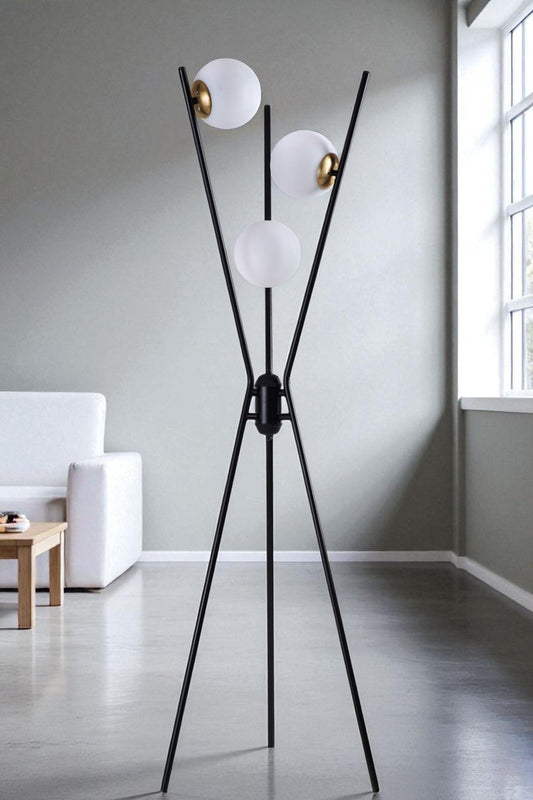 Podna lampa 881, crna, zlatna, bijela