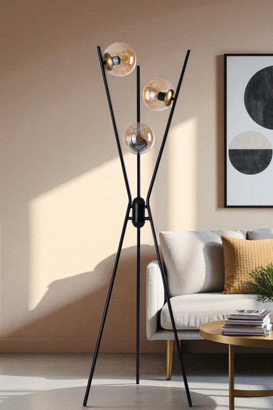 Podna lampa 898, crna, zlatna, med