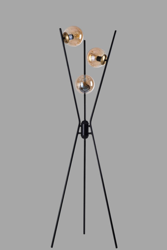 Podna lampa 898, crna, zlatna, med