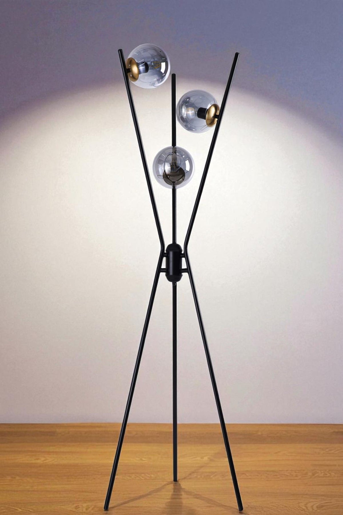 Podna lampa 904, crna, zlatna, siva