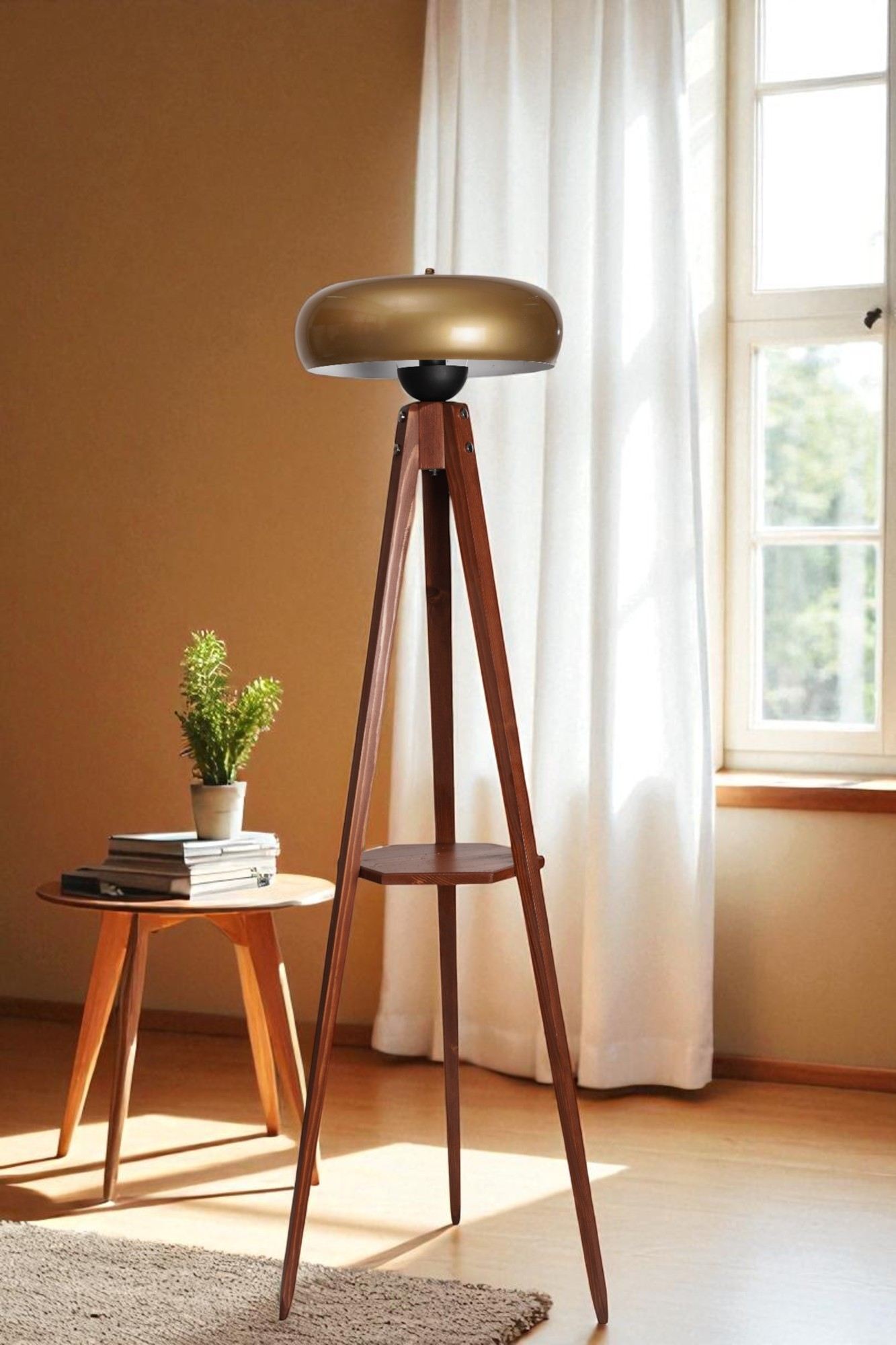 Podna lampa 275, zlatna, orah