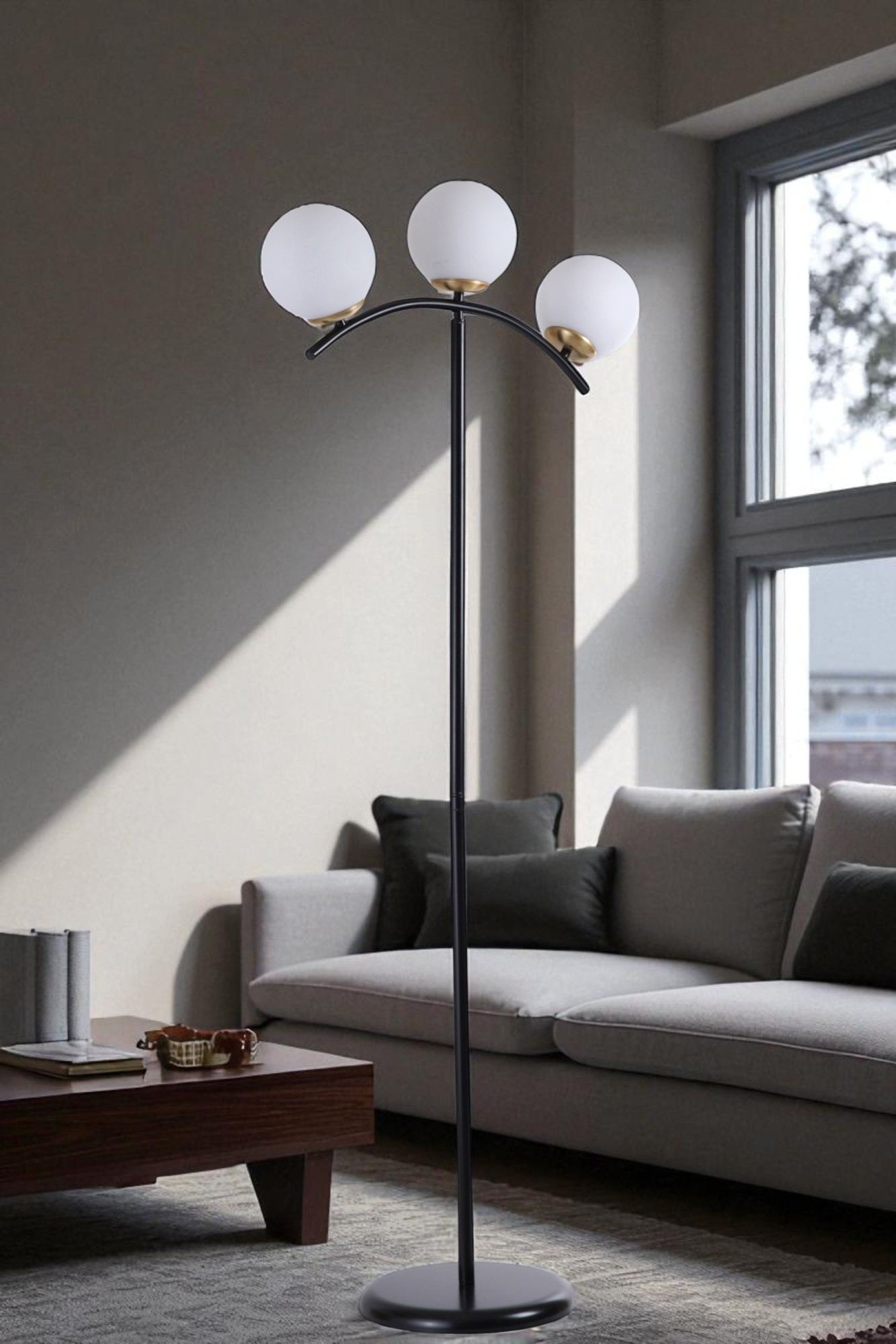 Podna lampa 886, bijela, crna