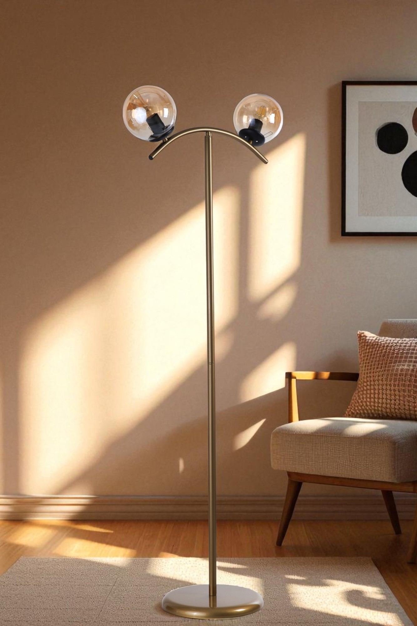 Podna lampa 916, med, zlatna