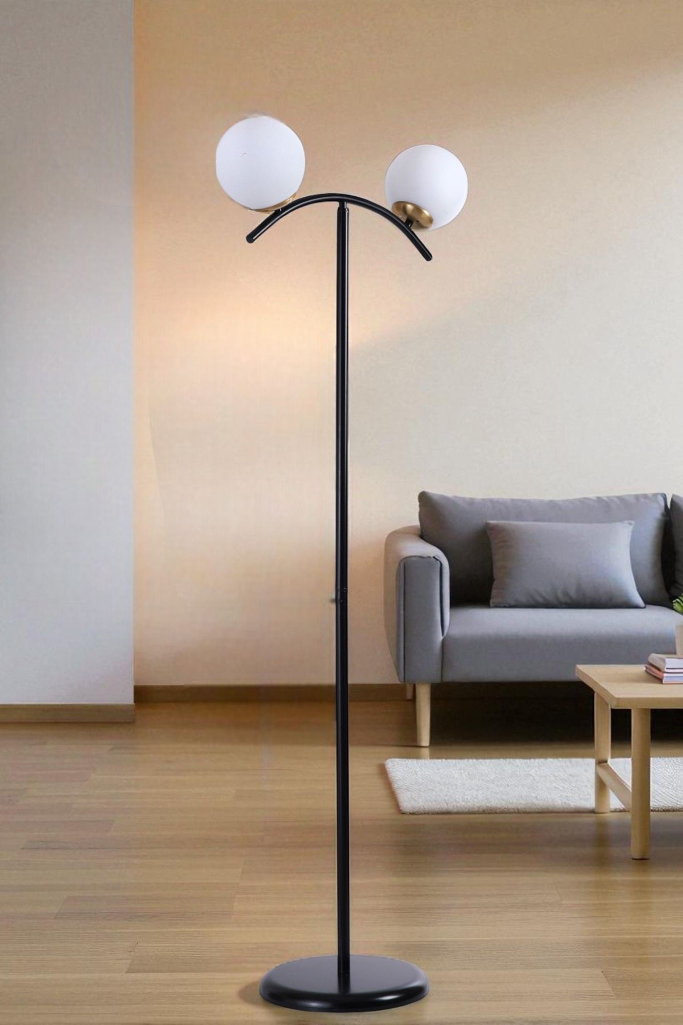 Podna lampa 923, bijela, crna