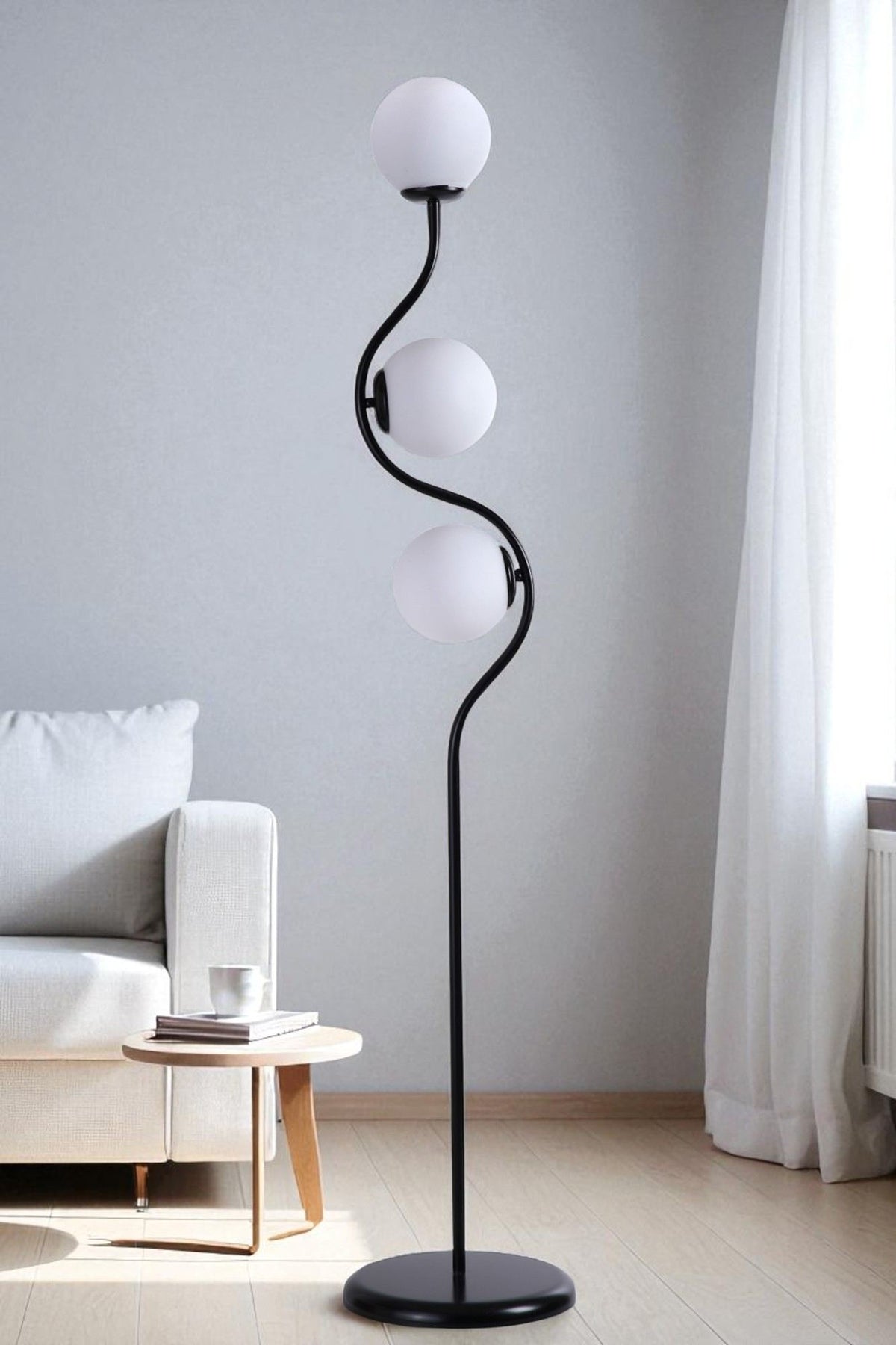 Podna lampa 947, bijela, crna