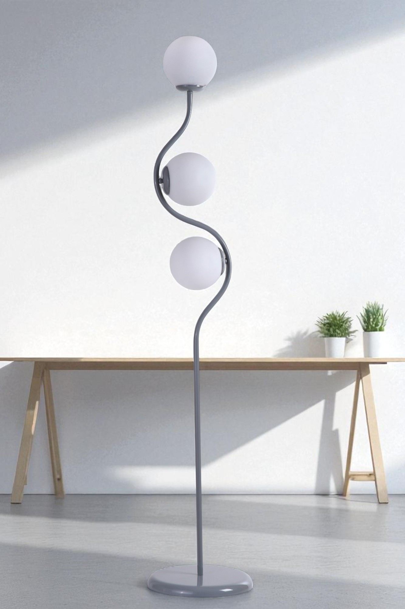 Podna lampa 978, bijela, siva