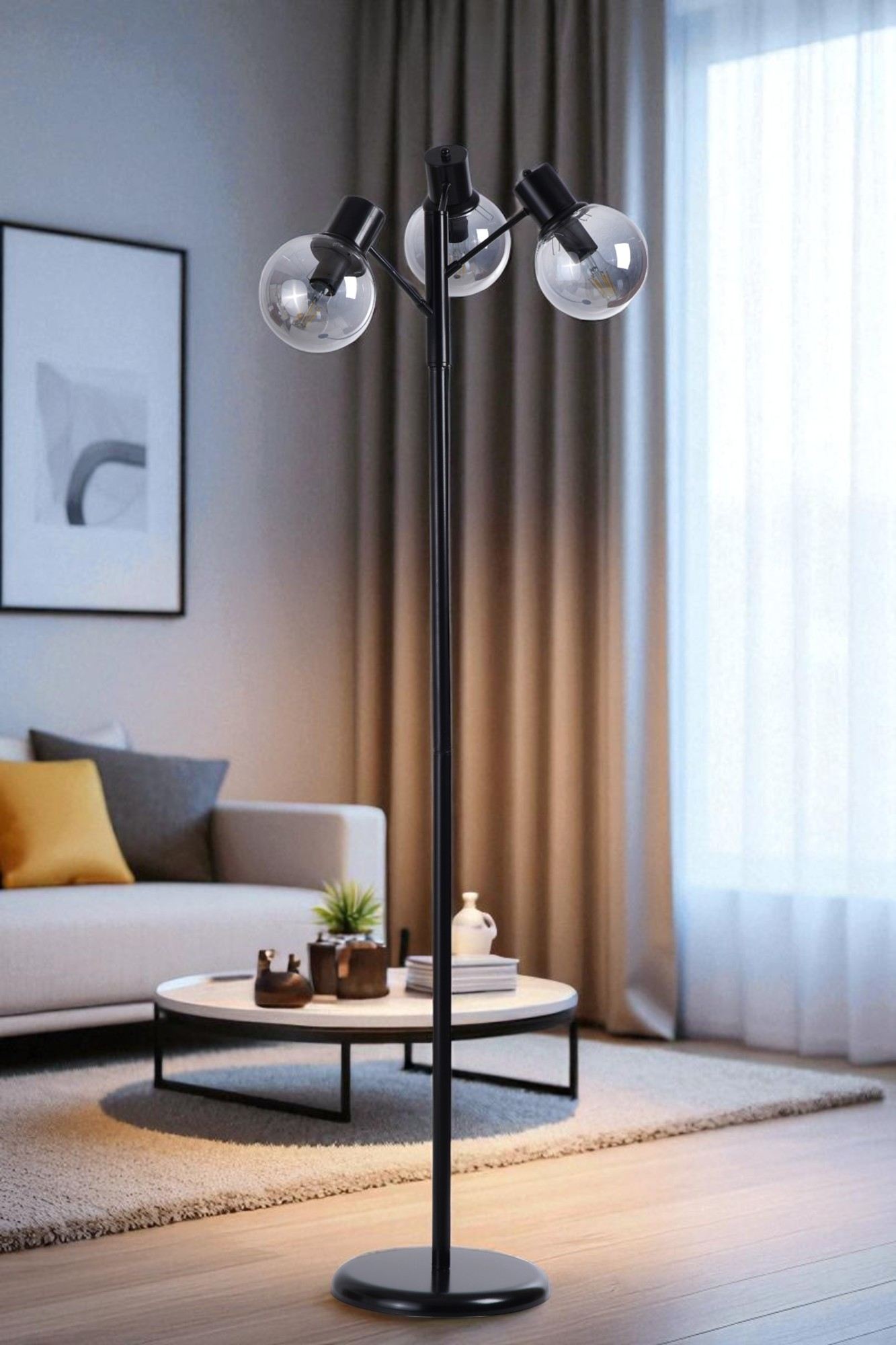 Podna lampa 180, siva, crna