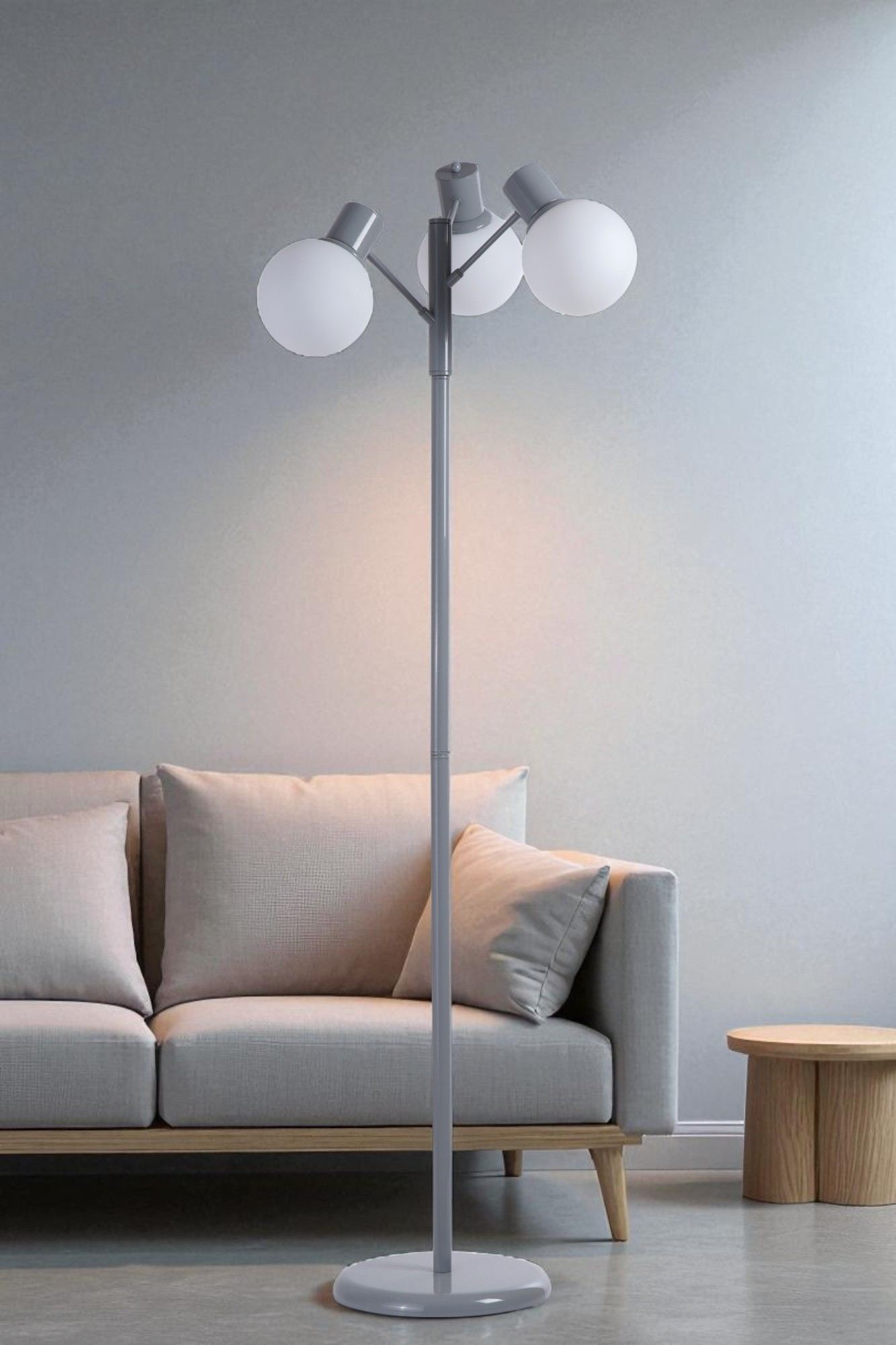Podna lampa 227, bijela, siva