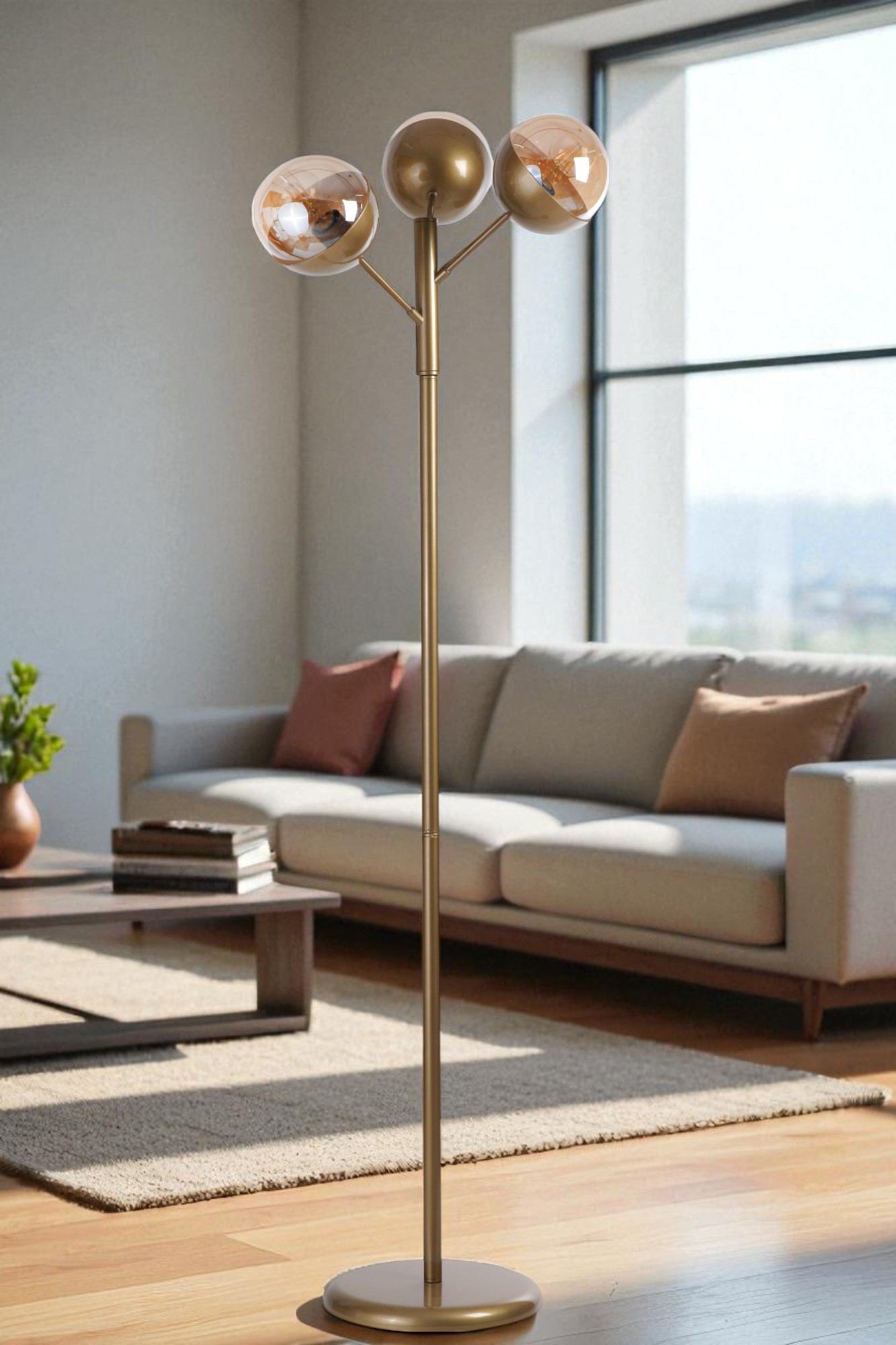 Podna lampa 319, med, crna