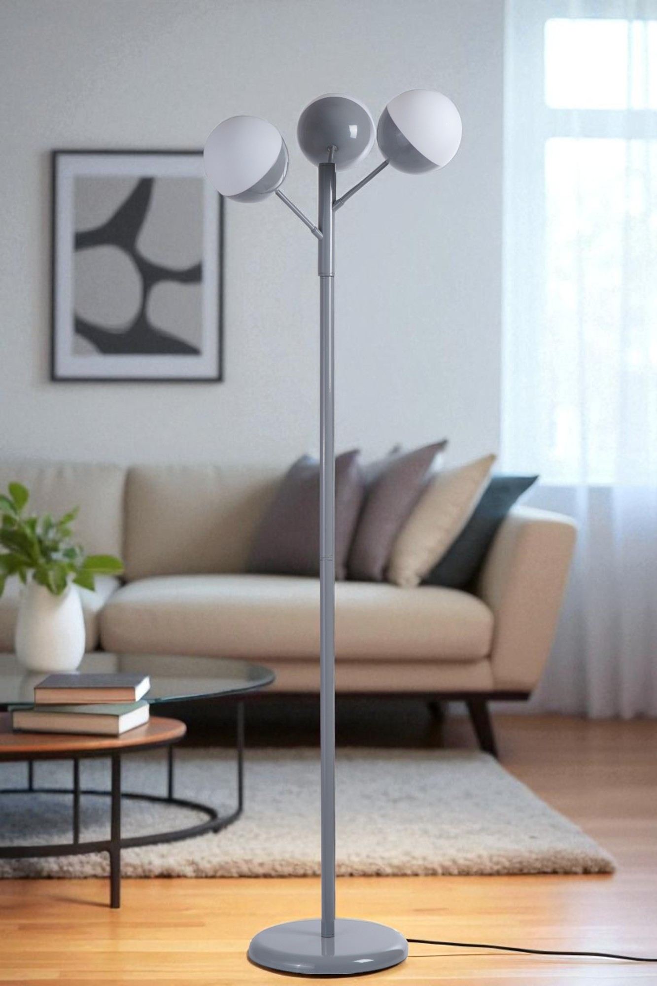 Podna lampa 333, bijela, siva