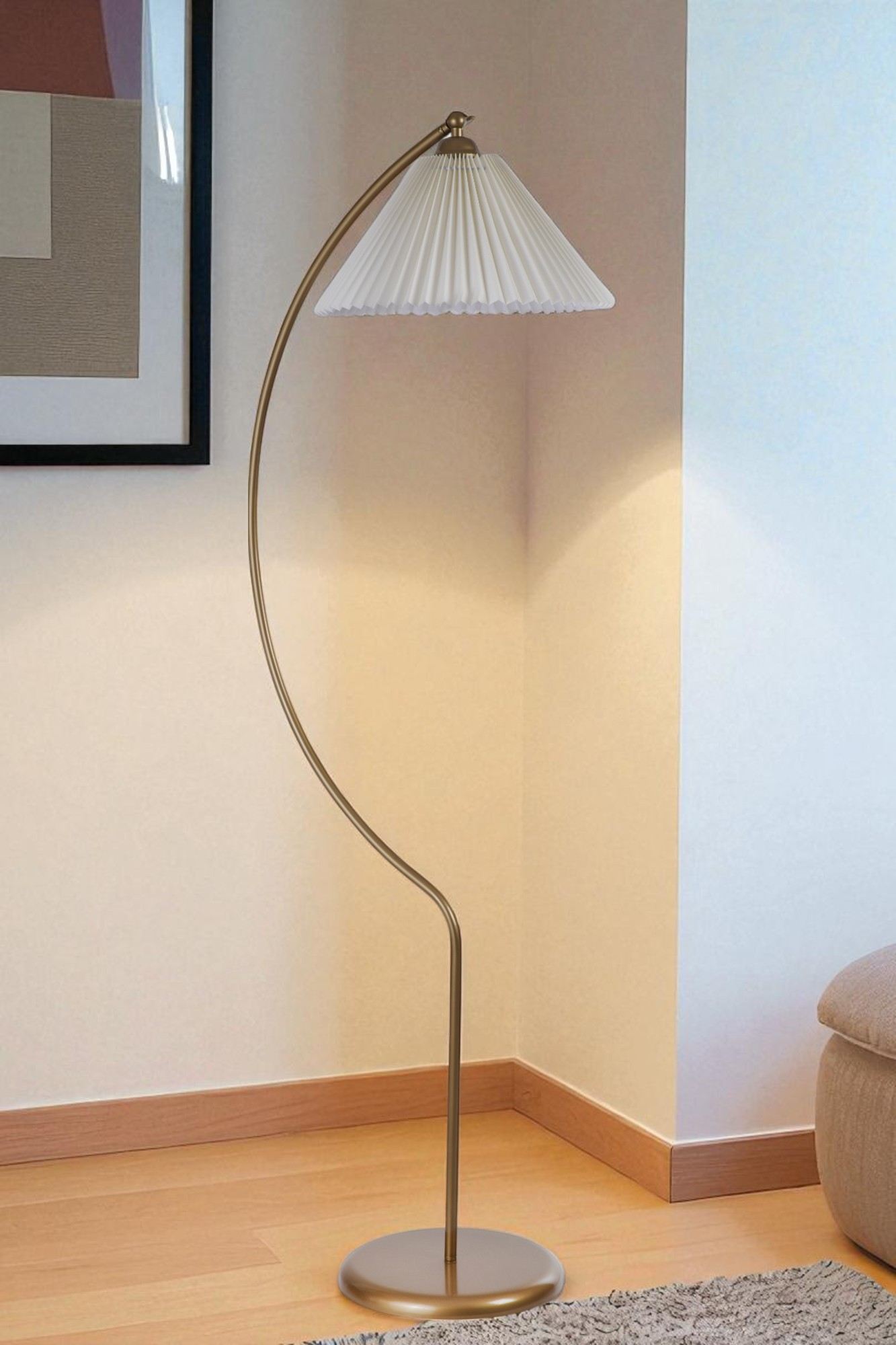 Podna lampa 562, krem, zlatna