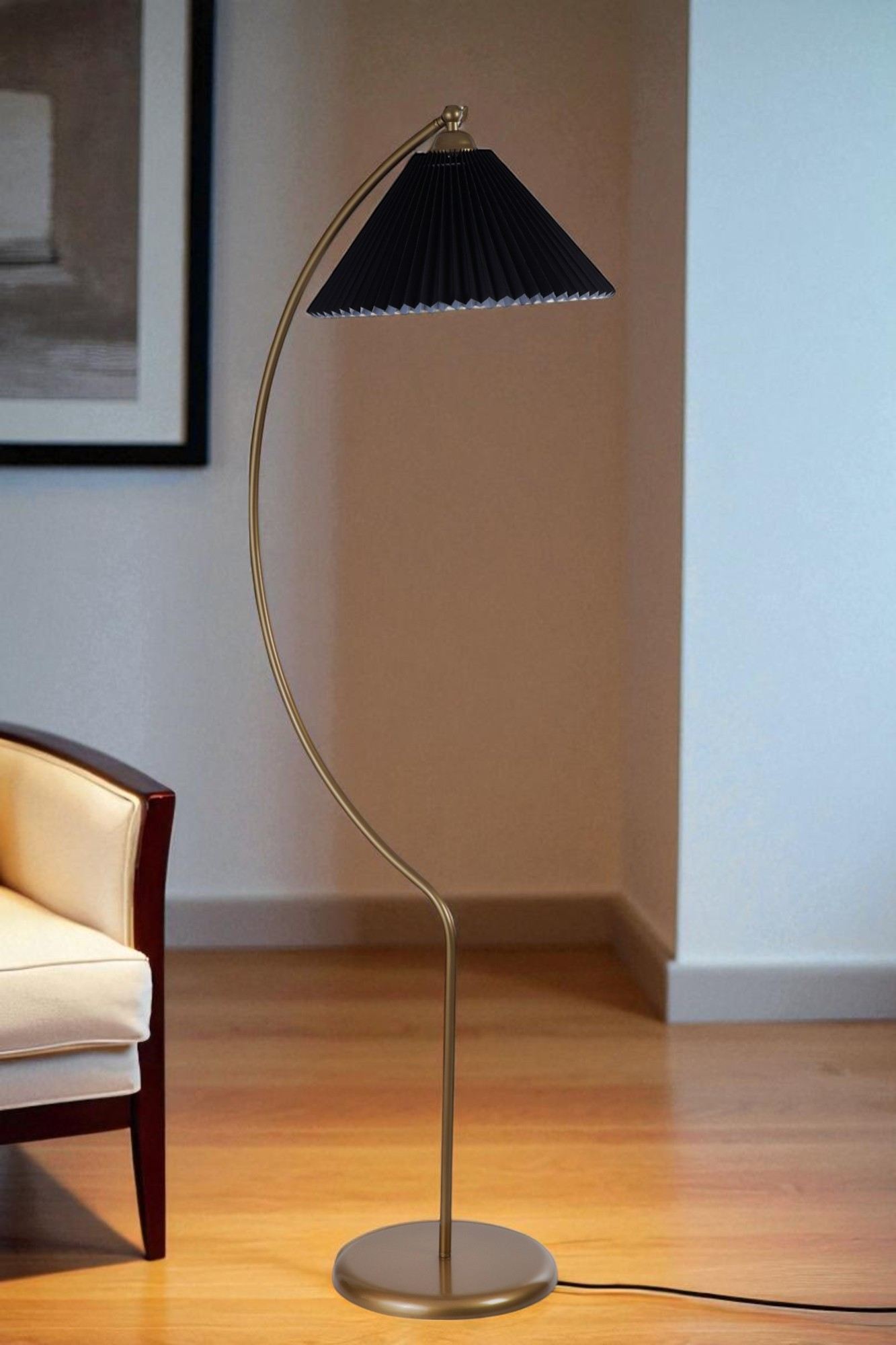Podna lampa 586, crna, zlatna