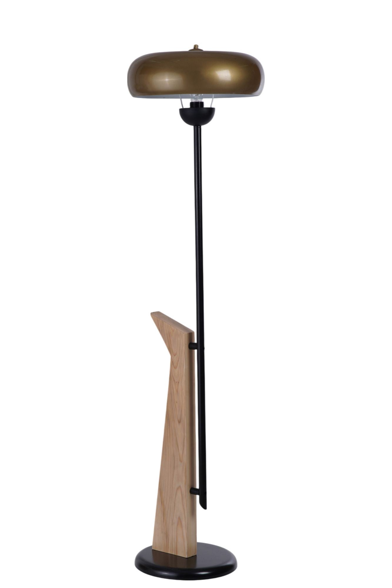 Podna lampa 647, zlatna, crna, hrast