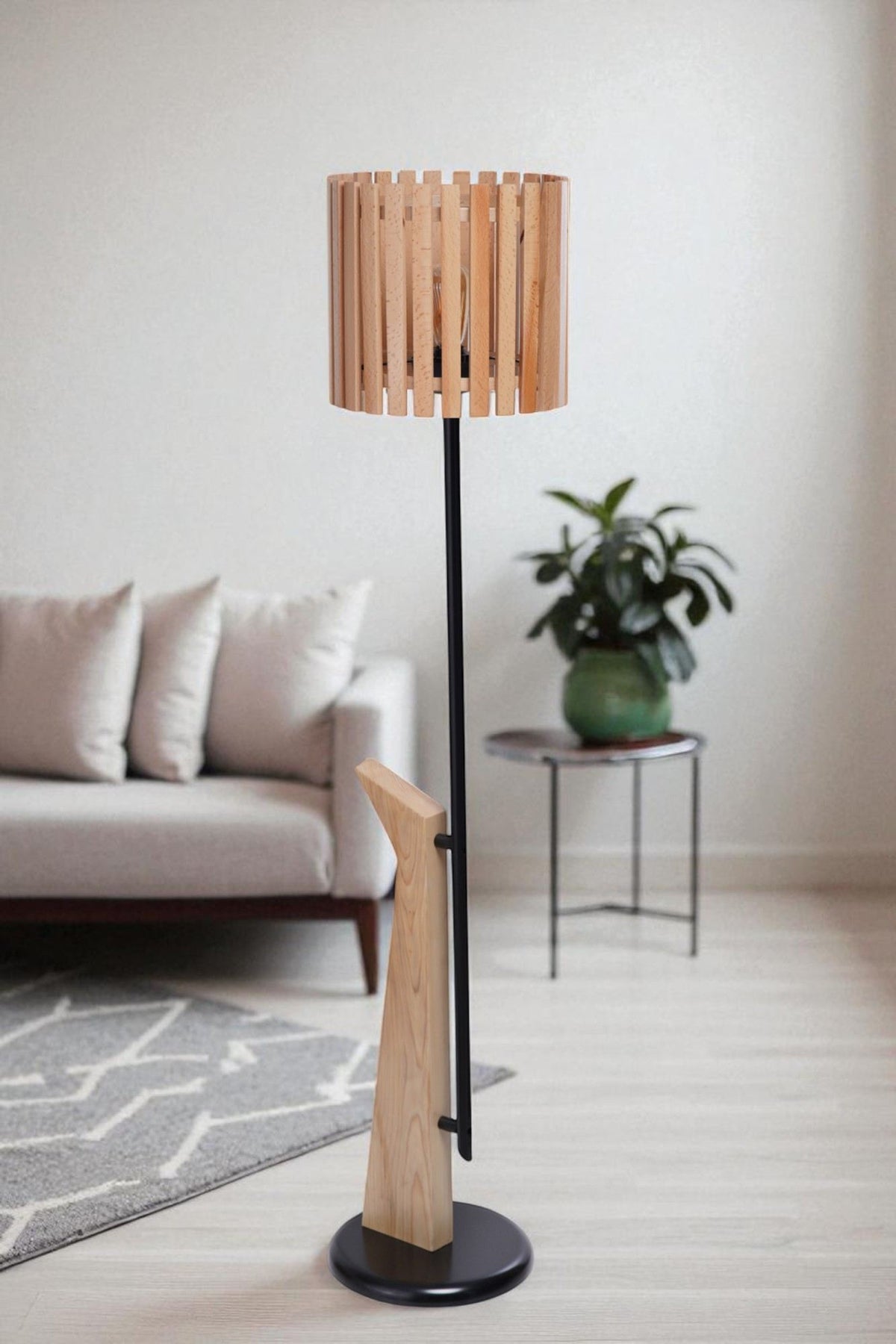 Podna lampa 678, hrast, crna
