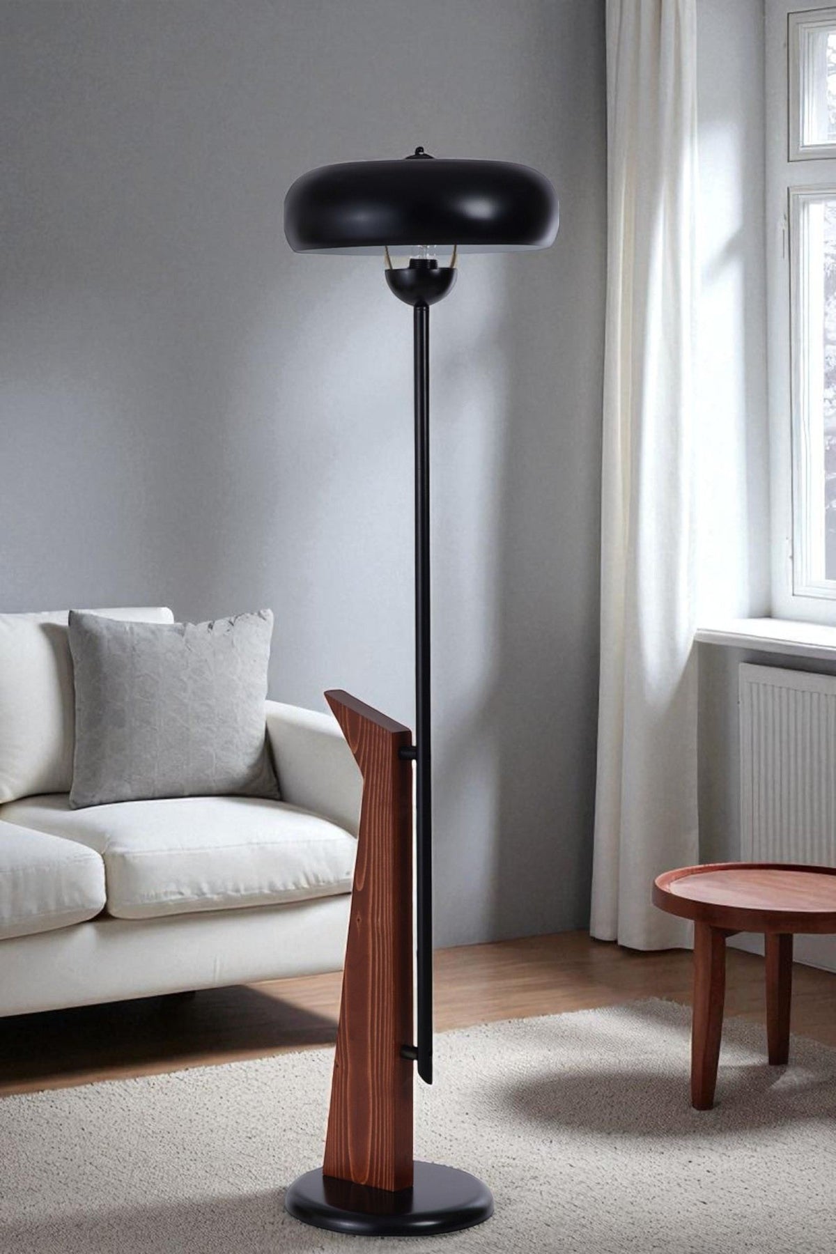 Podna lampa 685, crna, orah