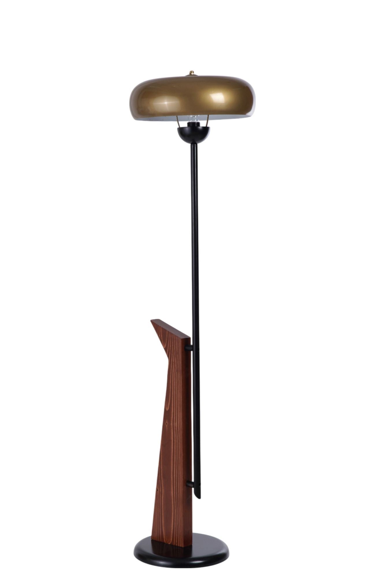 Podna lampa 692, zlatna, crna, orah
