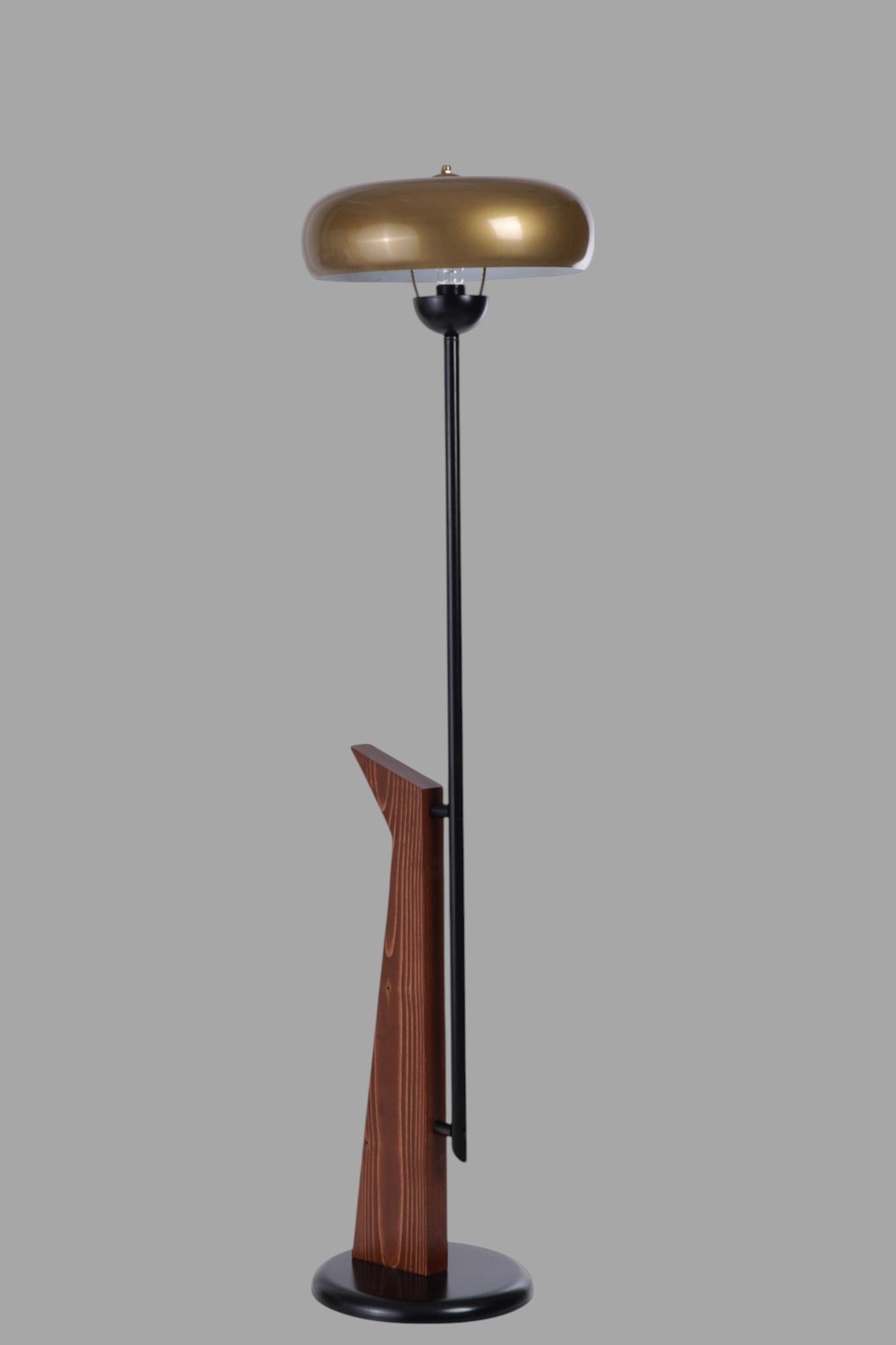 Podna lampa 692, zlatna, crna, orah