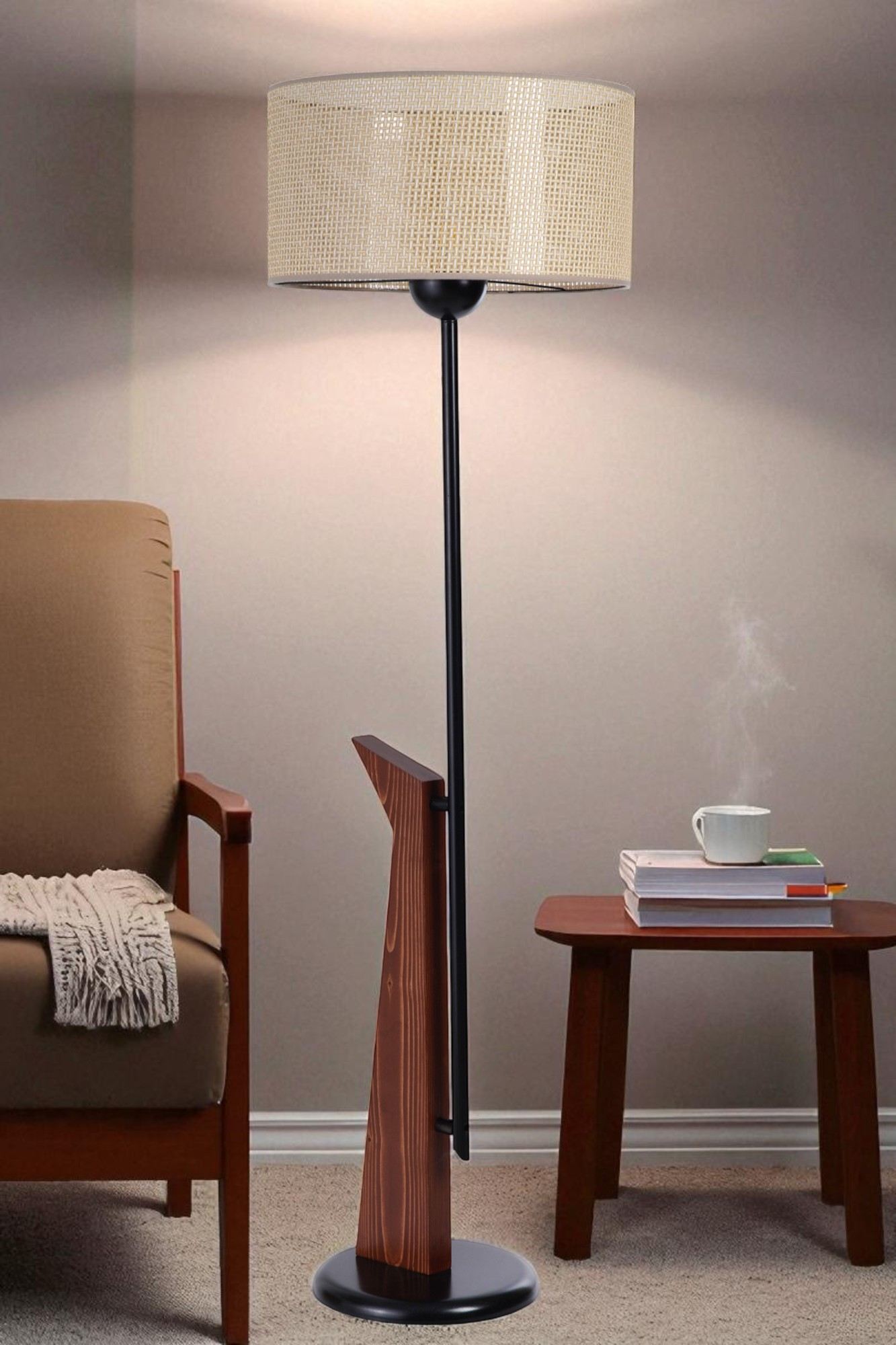 Podna lampa 739, bež, crna, orah