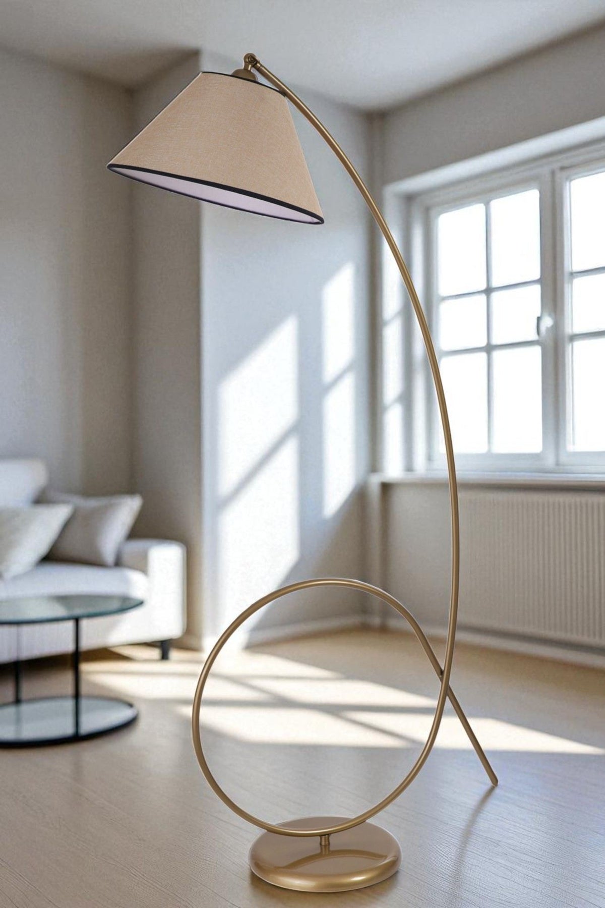 Podna lampa 323, bež, zlatna
