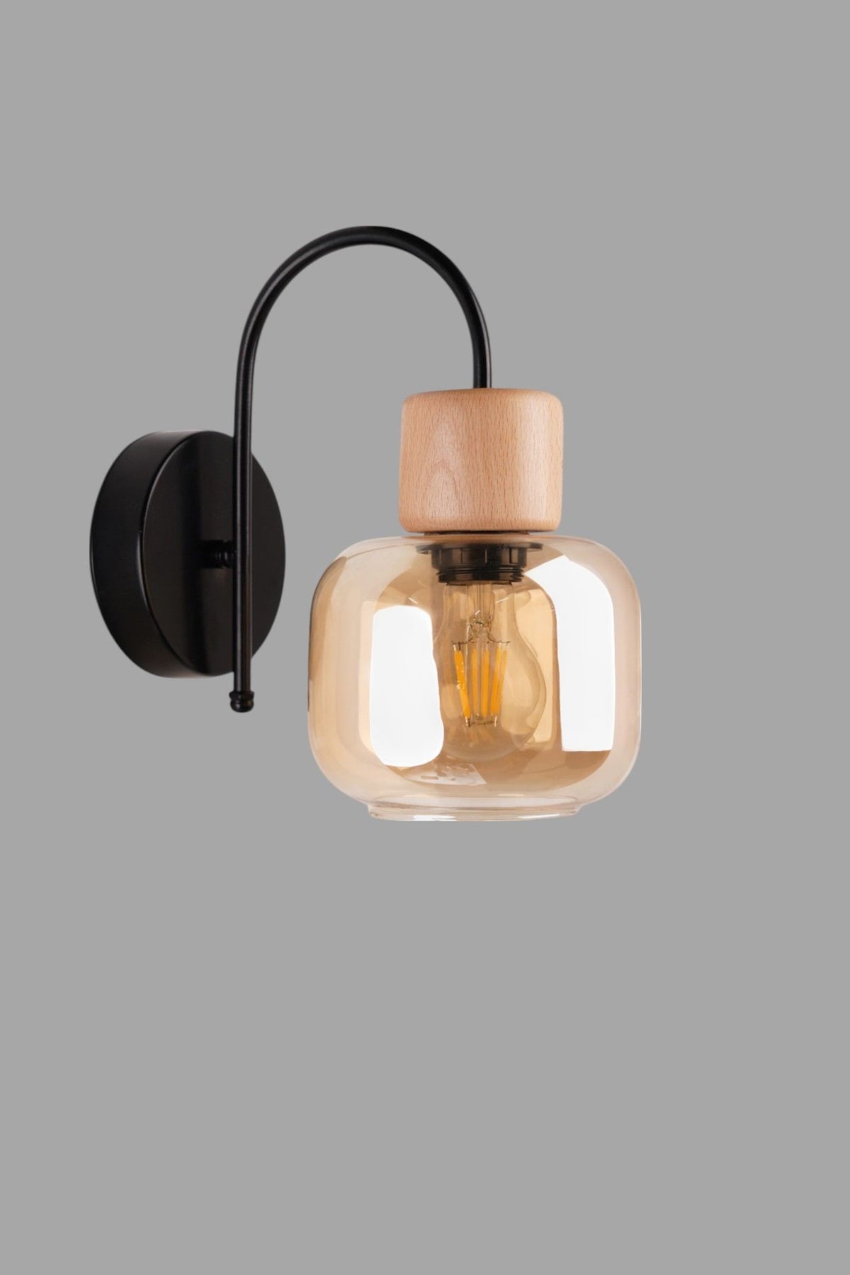 Zidna lampa 915, med, hrast, crna