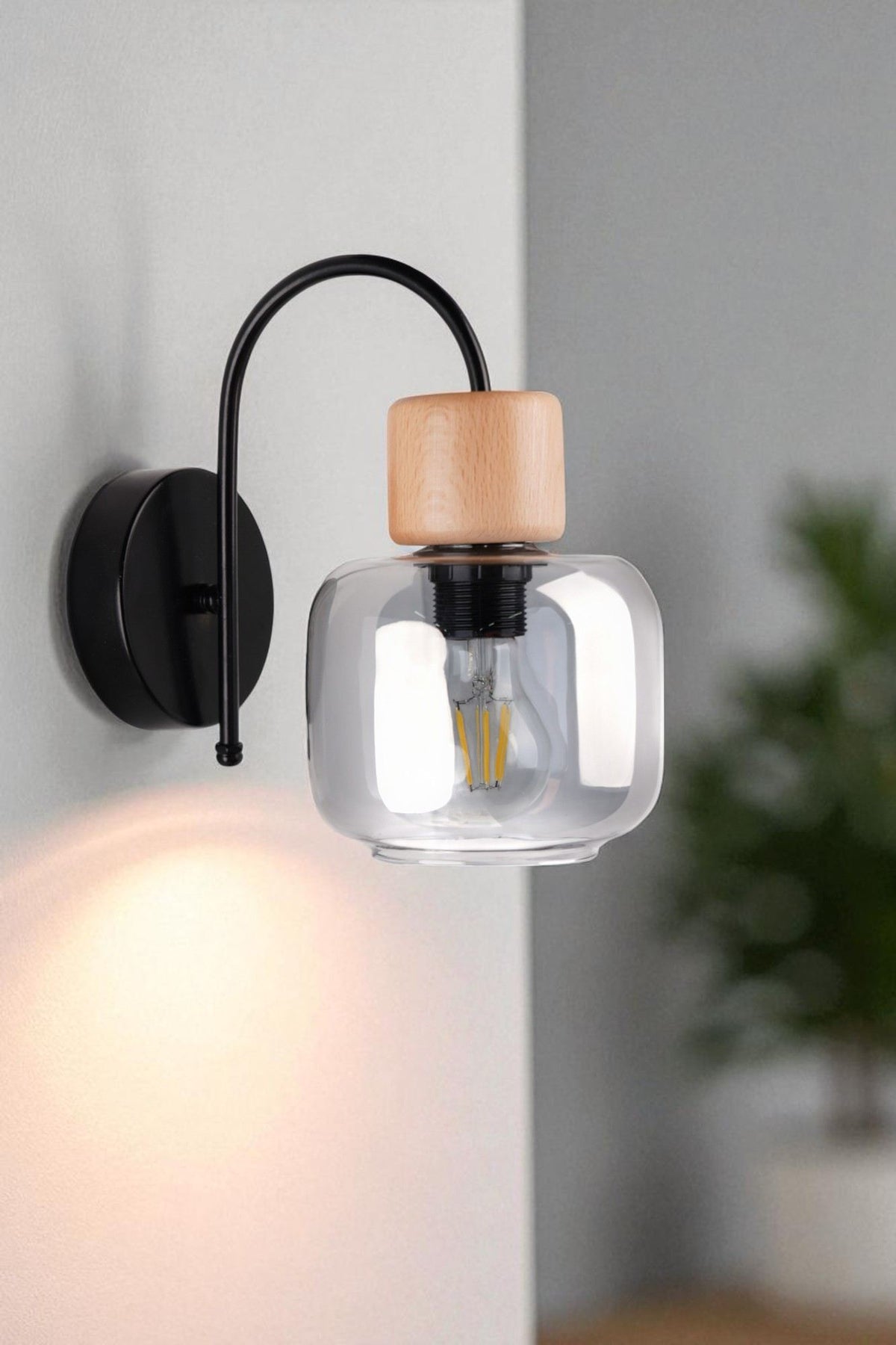 Zidna lampa 922, siva, hrast, crna