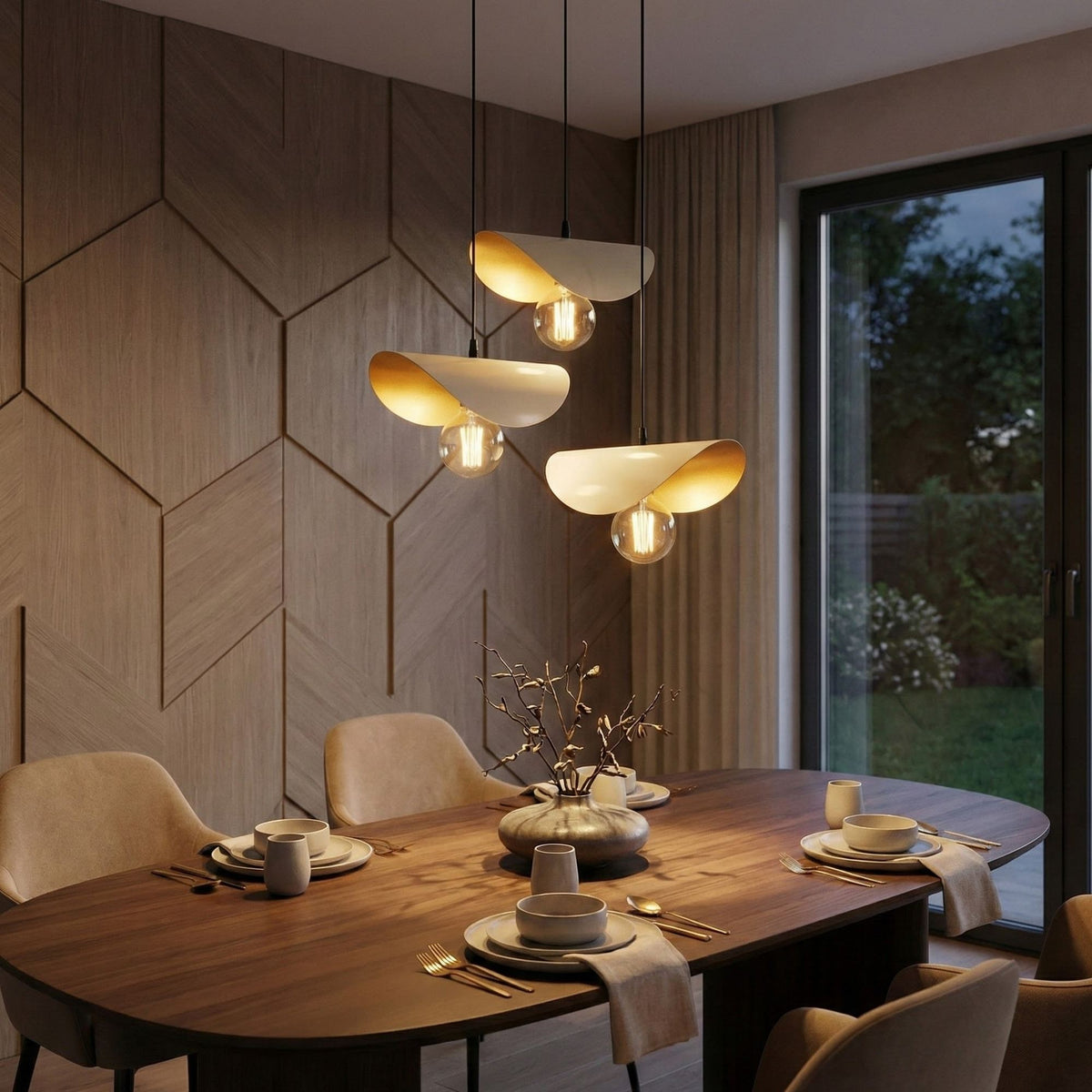 Vislica SIVANI 2 bijelo- zlatno, metal, promjer 45 cm, visina 106 cm, sjenila 30 x 10 cm., 3 x E27 40 W, Sivani - MR - 964