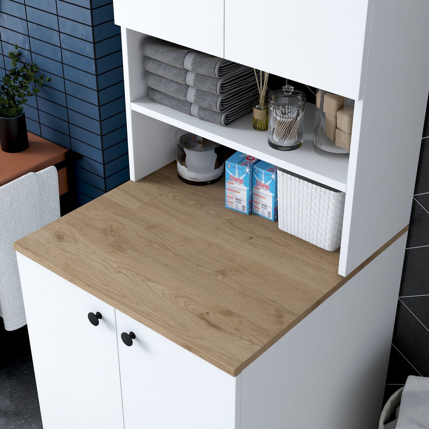 Ormar za perilicu rublja, Bijela boja Orah, KD102 - 2160 - Walnut