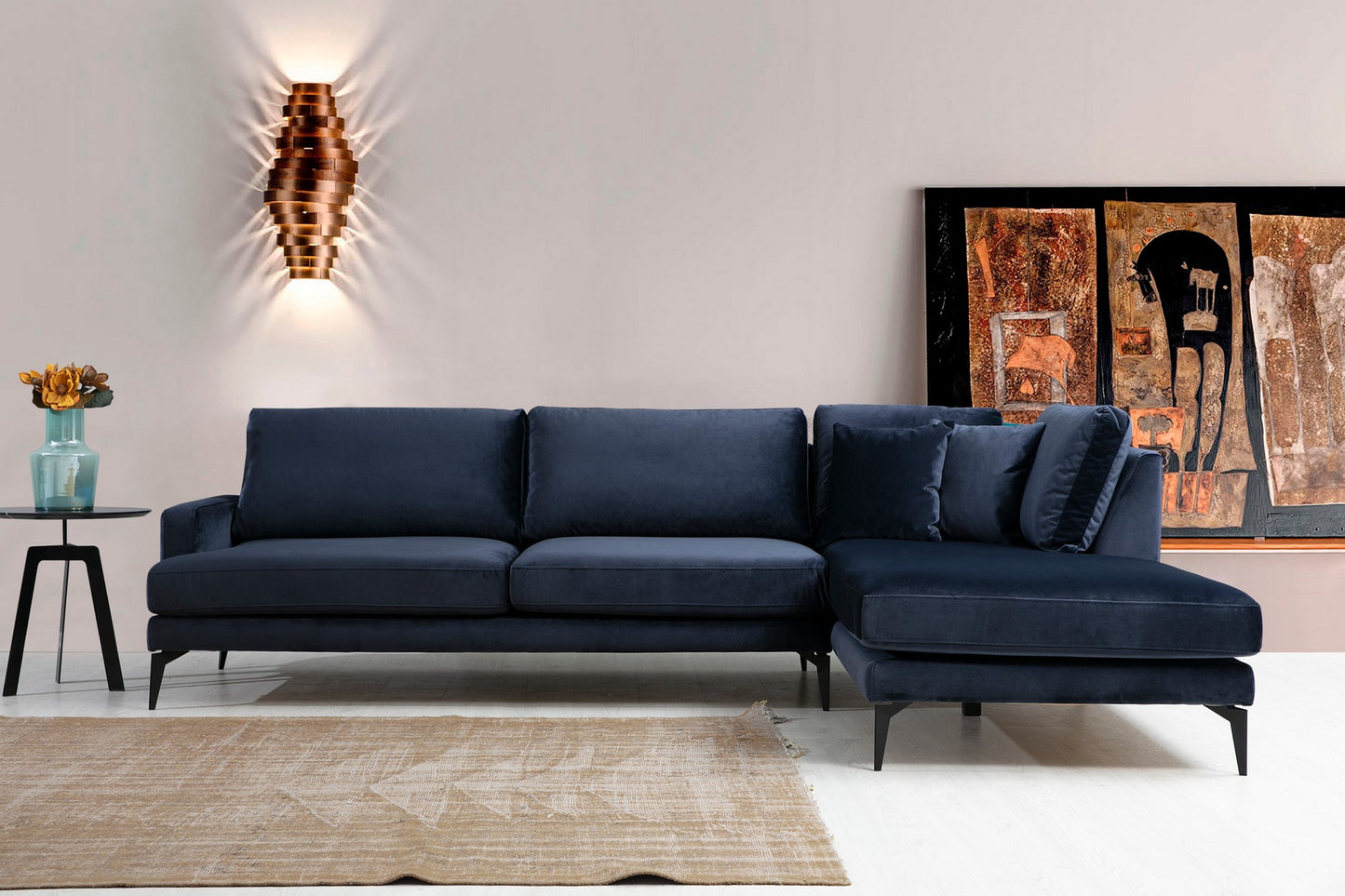 Kutna garnitura PAPIRA, mornarsko plava, desni kut, Papira Corner Right (L3+Chl) - Navy Blue