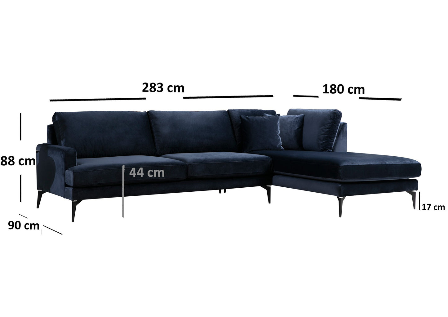 Kutna garnitura PAPIRA, mornarsko plava, desni kut, Papira Corner Right (L3+Chl) - Navy Blue