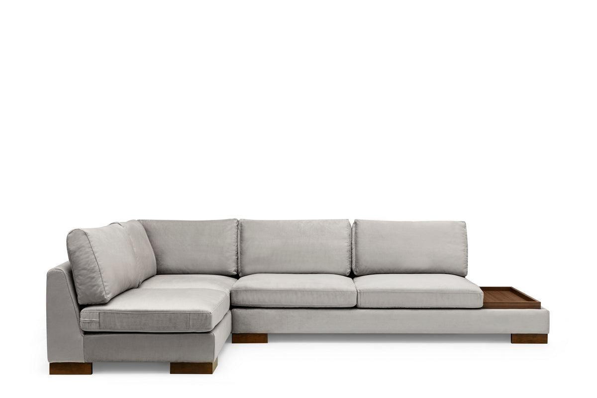 Kutna garnitura TULIP, lijeva, svjetlo sivo, Tulip Corner Left With Pouf - Light Grey