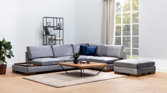 Kutna garnitura TULIP, desna, tamno sivo, Tulip Corner Right With Pouf - Dark Grey