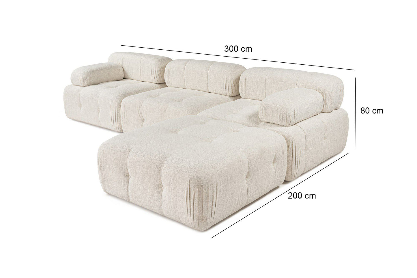 Kutna garnitura Doblo 3 Seater with Pouffe ( L1-O1-1R-Pouffe) - Cream
