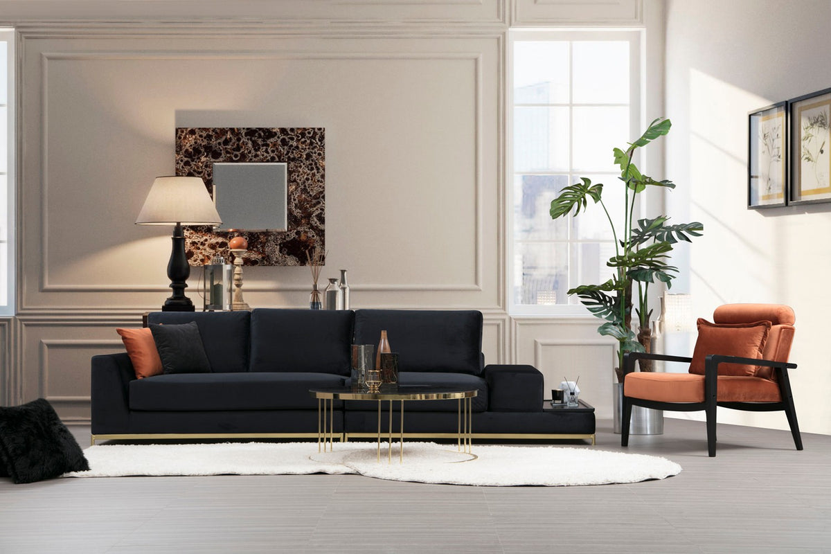 Četverosjed, LINE s integriranim stolićem, crni, Line With Side Table - Black
