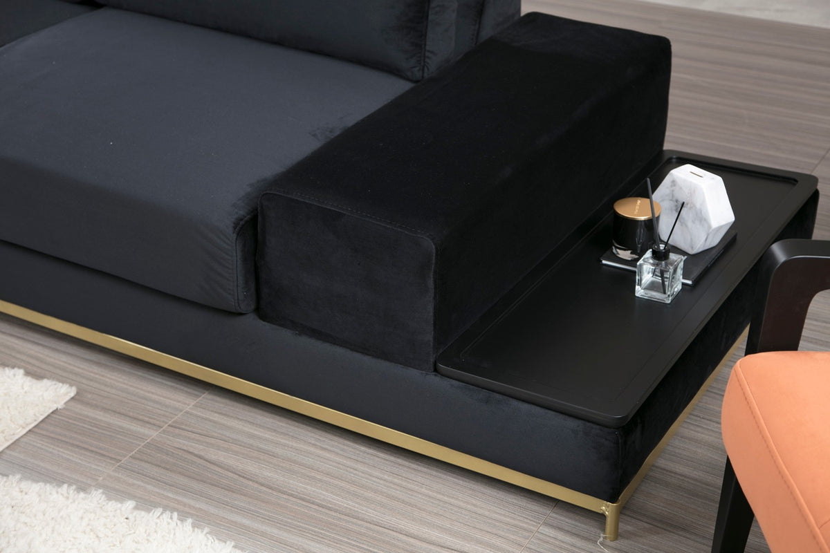 Četverosjed, LINE s integriranim stolićem, crni, Line With Side Table - Black