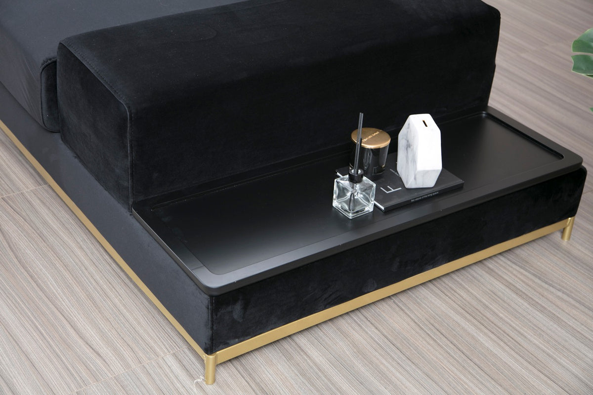 Četverosjed, LINE s integriranim stolićem, crni, Line With Side Table - Black
