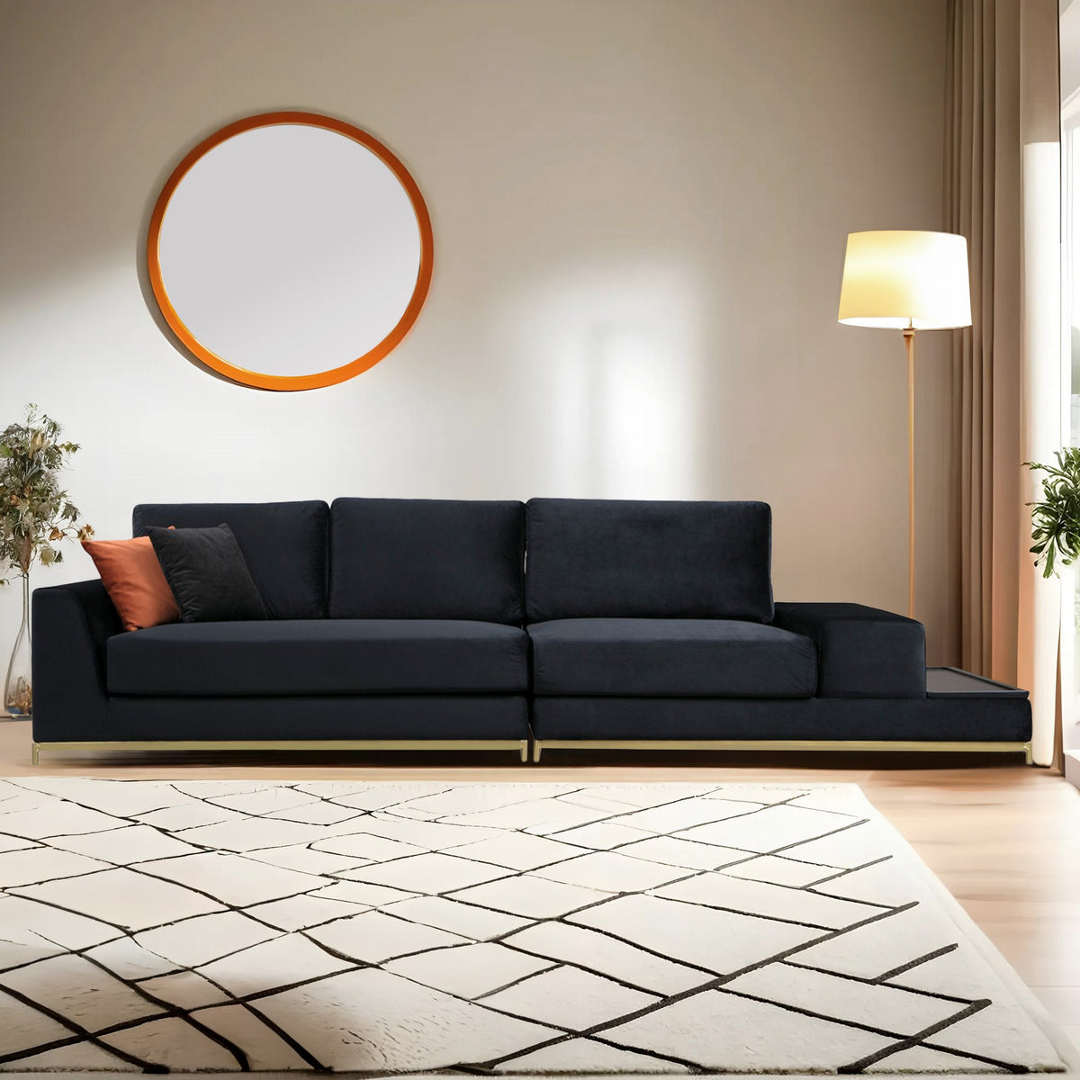 Četverosjed, LINE s integriranim stolićem, crni, Line With Side Table - Black