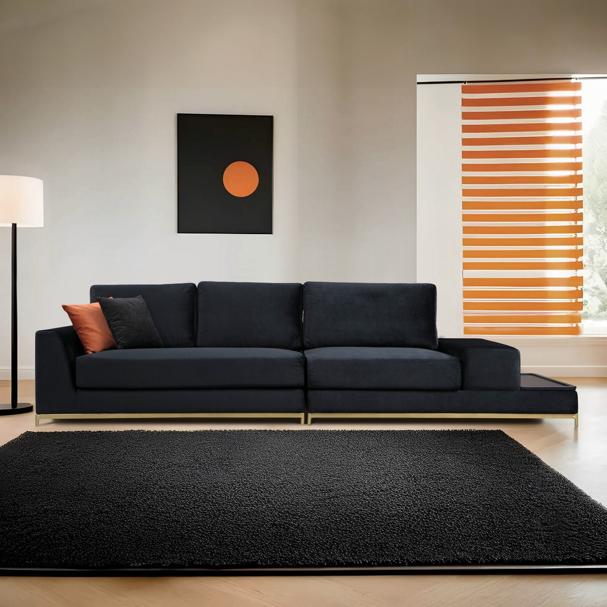Četverosjed, LINE s integriranim stolićem, crni, Line With Side Table - Black