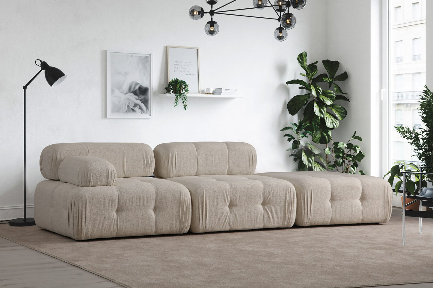 Trosjed Doblo 3 Seater ( L1-O1-Pouffe) Cream Bouclette