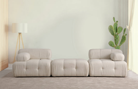 Trosjed Doblo 3 Seater ( L1-Pouffe-1R) - Cream Bouclette