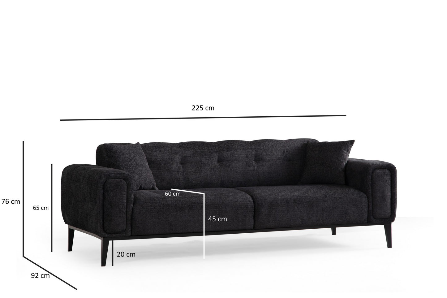 Trosjed na razvlačenje Athena 3 Seater - crna