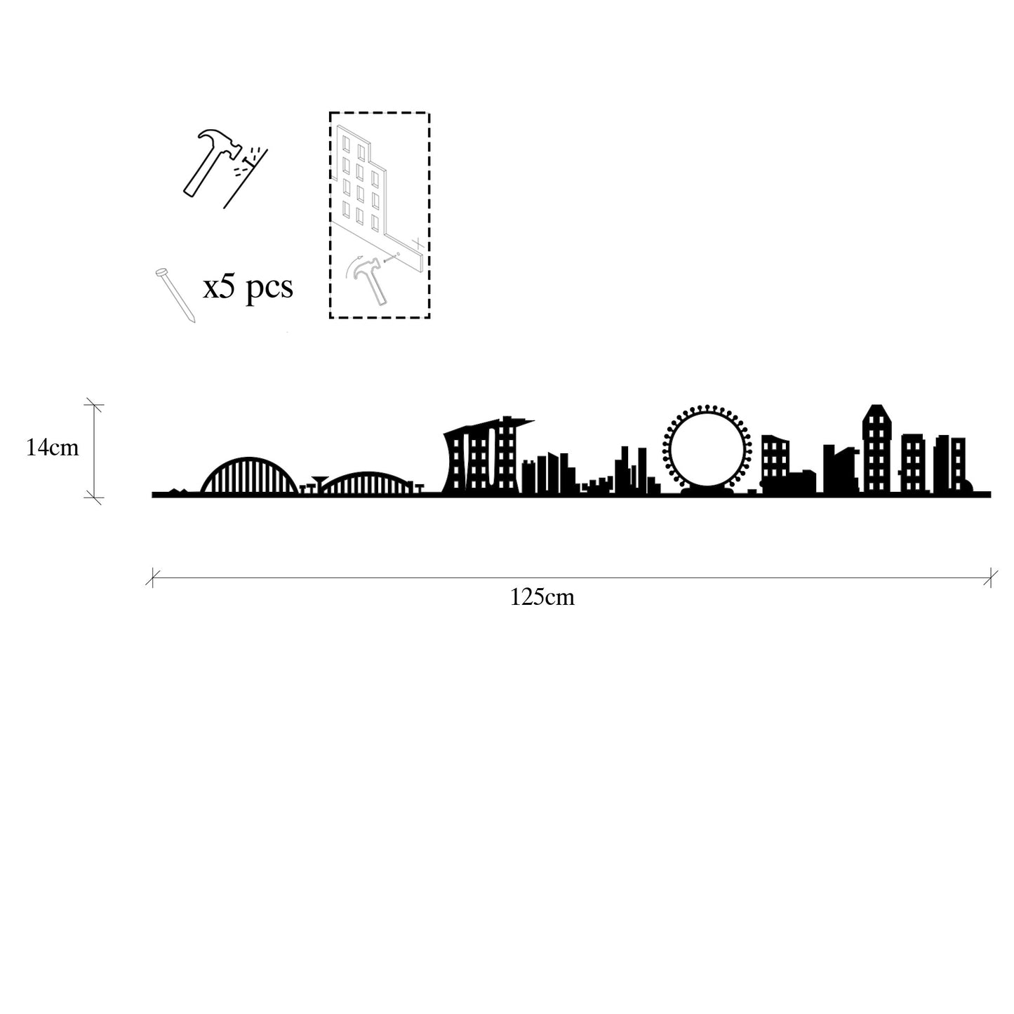 Metalna zidna dekoracija, Singapore Skyline