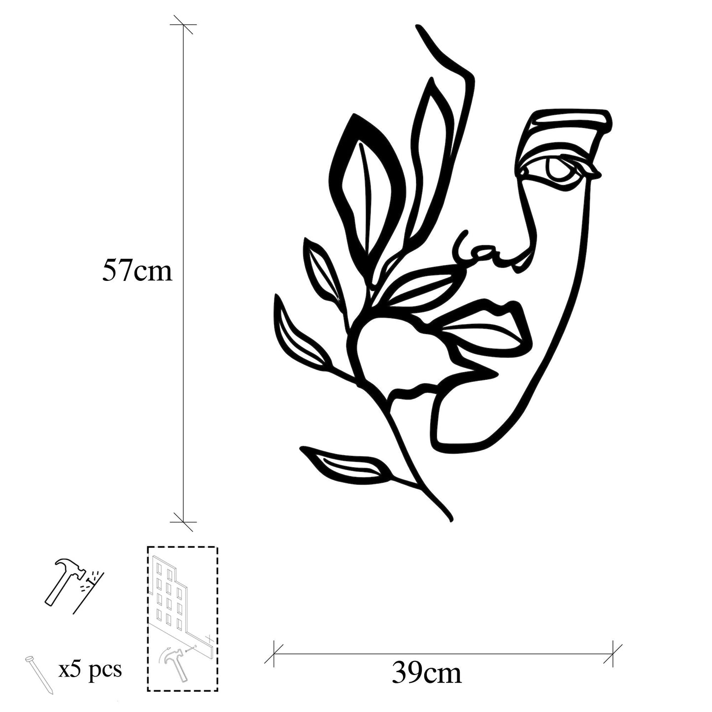 Metalna zidna dekoracija, Woman Face Behind The Branch