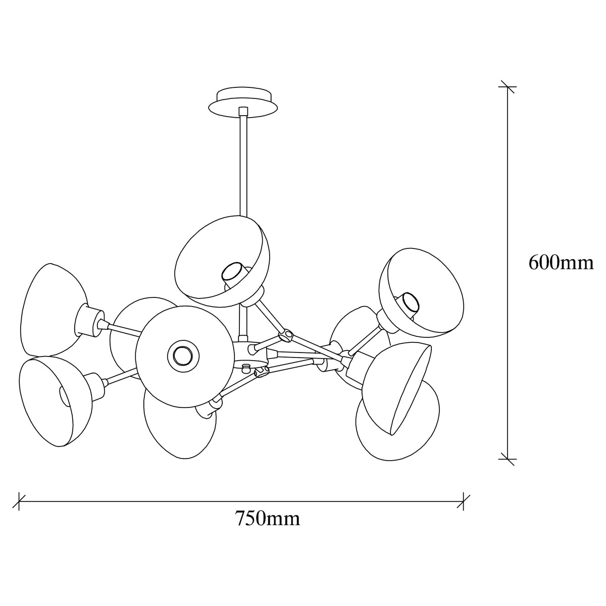 Vislica DRAM, crna, metal, 75 x 75 cm, visina 60 cm, promjer sjenila 15 cm, visina 7 cm, 10 x E27 40 W, Dram - 1091