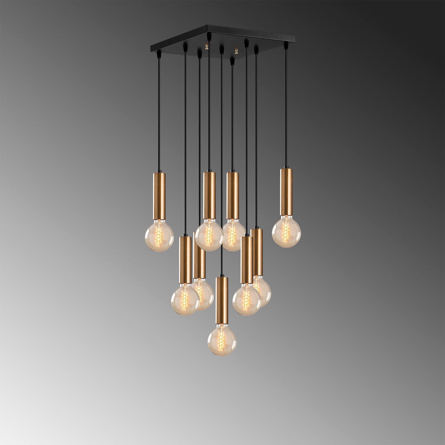 Vislica TEMPO  6027 vintage, metal, 50 x 50 cm, visina 136 cm, promjer kugli 4 cm, visina 15 cm, podesiva visina, duljina kabla 90 cm, 9 x E27 40 W, Tempo - 6027