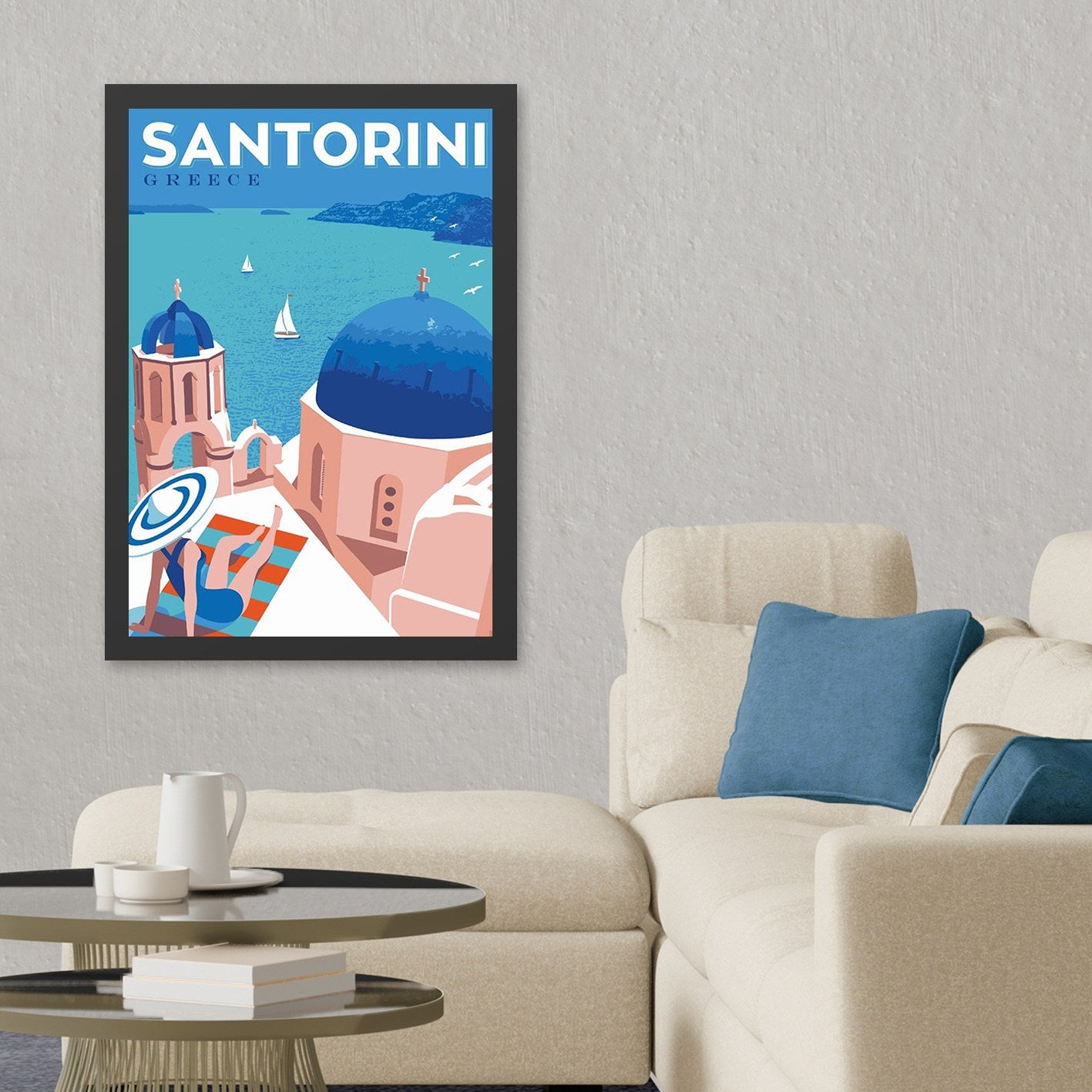 Ukrasna uokvirena MDF slika Santorini (40 x 55)