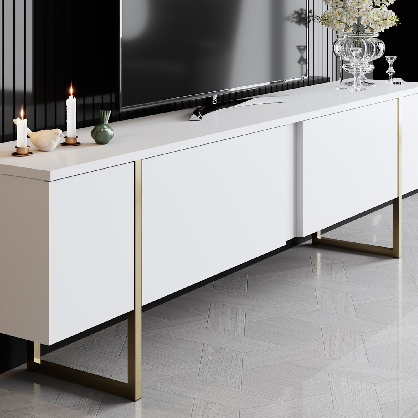 Komoda za TV, Luxe - White, Gold
