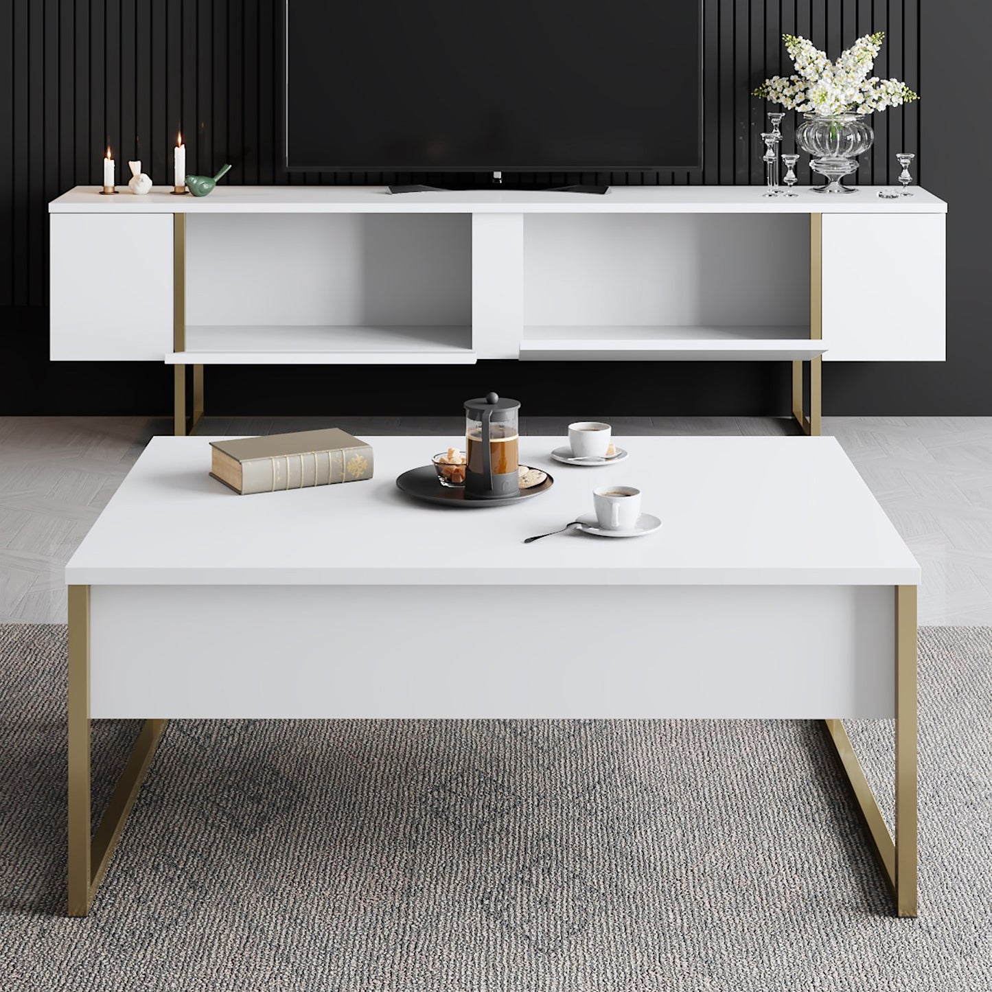 Komoda za TV, Luxe - White, Gold