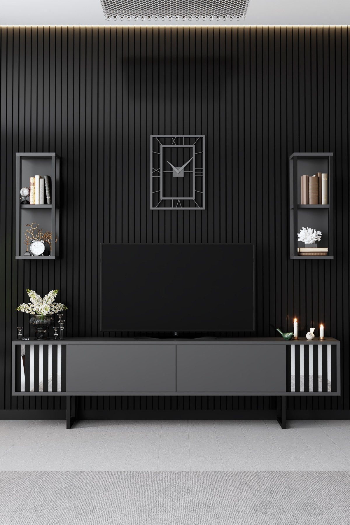 Komoda za TV, Chrome Line - Anthracite, Black